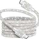USB C to USB C Cable Fast Charging Cord Type C Cable for iPhone 17 Air Pro Max Nylon Braided Rhinestones Bling iPhone Charger Cord for iPhone 16 15 Plus Pro Max iPad Air Samsung S25 S24