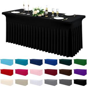 Moosfor Spandex Fitted 6FT Rectangle Tablecloth, Elastic Stretch Wrinkle Resistant Table Skirt, Washable Reusable Table Cover for Wedding, Banquet, Party, Events (Black, 72Lx30Wx30H Inch)