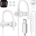 USB C Headphones Over Ear Hooks for iPhone 17 Air 16 15 Pro Max Plus, Wrap Around Ear Buds with Loops Mic Type C Earphone Running Sport Wired Earbud for Samsung S26 S25 S24 Ultra S23/Pixel 10, White