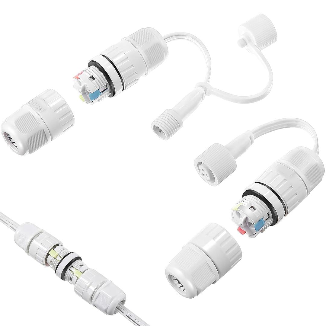 Feekoon Waterproof 3 Pin Wire Connector Compatible with Govee H705A H705B H705C H706A H706B H706C, Permanent Outdoor Lights Wire Connector with Male & Female Connectors for String Light Repair