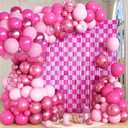 Pink Birthday Decorations for Women Girls, Pink Balloon Garland Arch Kit with 2 Hot Pink Checkered Foil Curtains for Baby Shower Anniversary Bachelorette Bridal Birthday Preppy Party Decorations