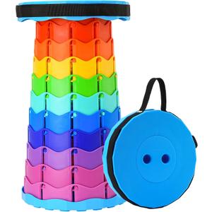 Doseno Upgraded Foldable Stool Thickened, Portable Collapsible Stool Retractable Stool for Fishing, Hiking Tours, BBQ, Parties, Outdoor Activities (Rainbow), 9.7 inches x 17.5 inches