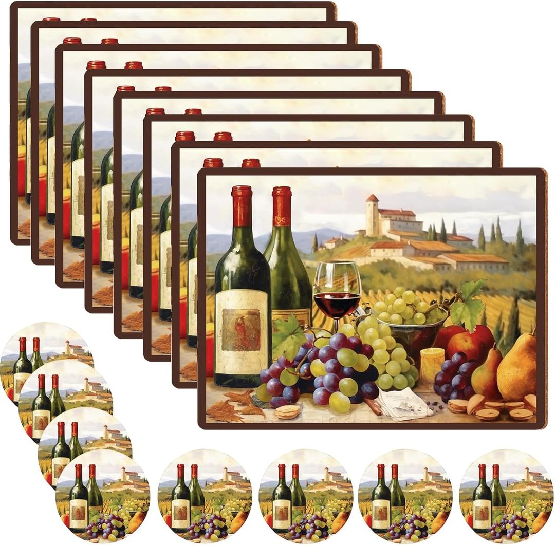 16 Sets Cork Placemats with Coasters Include Cork Backing Table Mats and Round Coasters Placemats Set for Kitchen Dinner Table Setting Supplies, 12 x 16 Inch