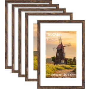 16x24 Picture Frame Set of 5, Rustic Brown Poster Frame, Display Pictures 12 x 18 with Mat or 16x 24 Without Mat for Horizontal or Vertical Wall Mounting, Wall Gallery Frame for Artwork, 16x24-5PACK