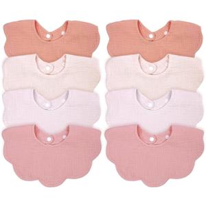 Baby Bibs Muslin Bibs 8 Pack for Drooling and Teething for Unisex Girls Boys (All Pink)