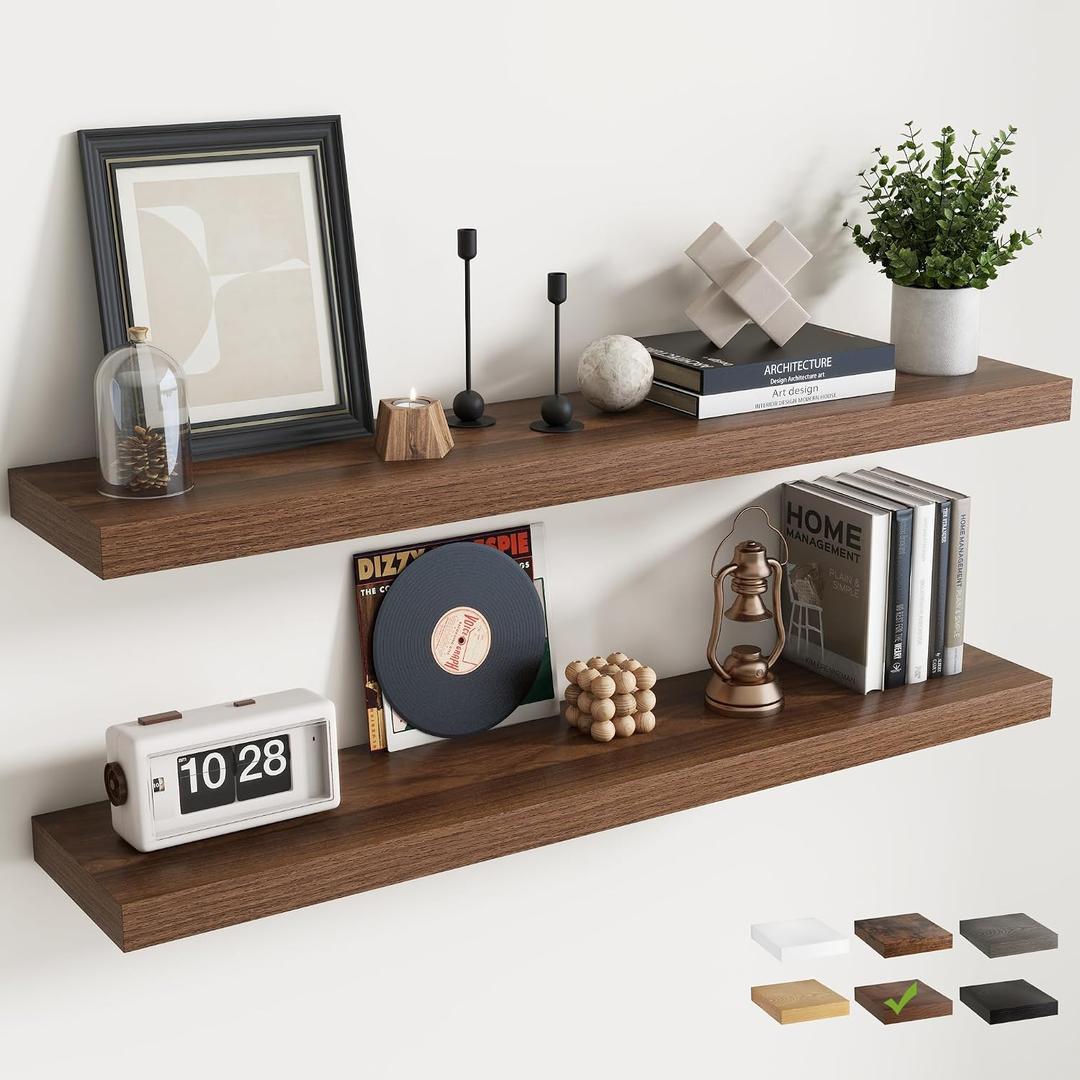 48 Inch Floating Shelves for Wall 2 Pack, 8"D Wood Grain Bathroom Shelves, 48"Wx8"Dx1.4"H, 2Pack
