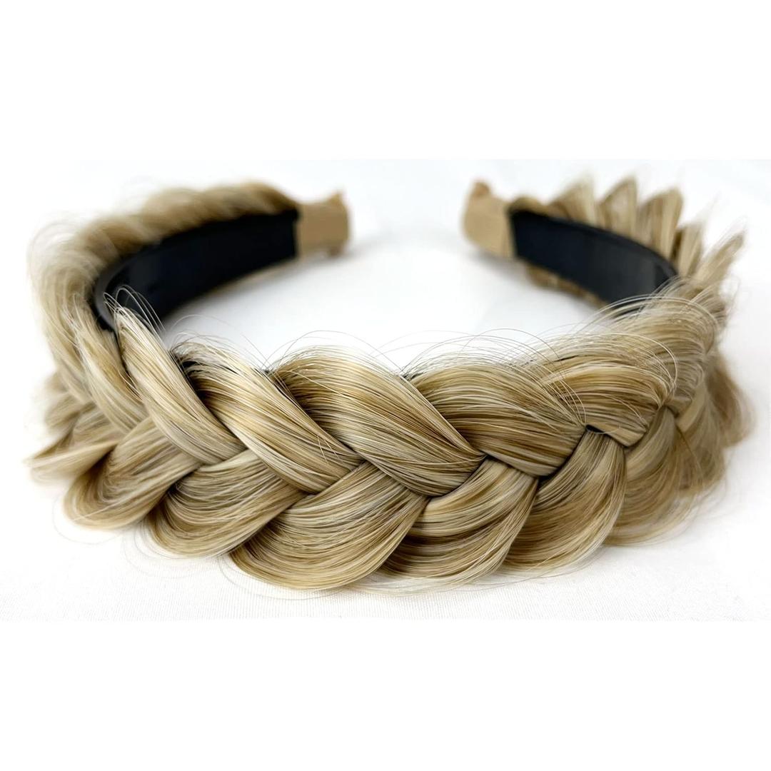 TOECWEGR Braided Headband WithTooth Wide Braid Messy Hair Hoop WomenFashion Hair Accessories (Dark gray light brown)