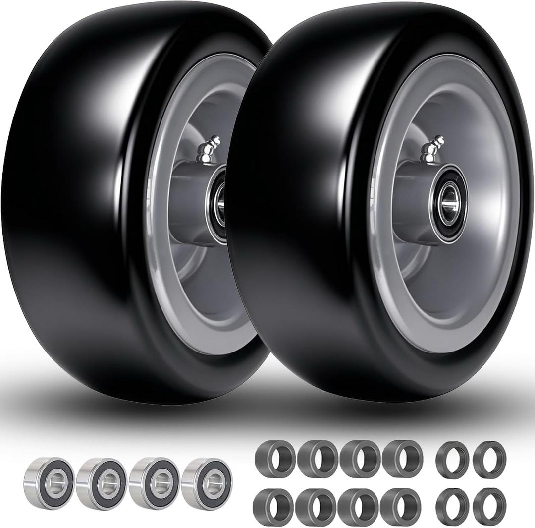 11x4.00-5" Tires and Wheel (with 5/8" Bearings) Flat Free, 11x4-5" Lawn Mower Tire, Zero Turn Front, 3.4"-5.6" Centered Hub, 11x400-5 Airless Solid Smooth Tires