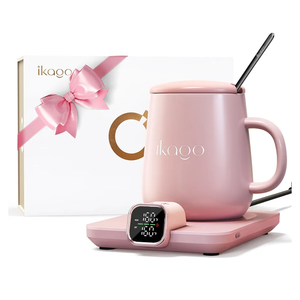 Coffee Mug Warmer Set, ±1°F Precision Temperature Control Smart Heated Mug for Desk, Electric Coffee Warmer with Auto Shut Off & Real-Time Temp Display, Gifts for Men Women, 15oz Ceramic Mug, Pink