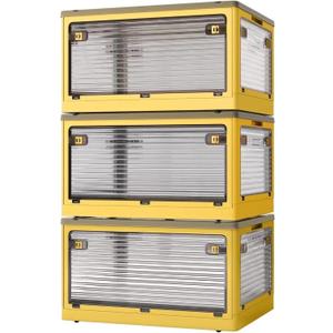 Roqao 3 PACK Stackable Storage Bins, Closet Organizers with 3 Lids, Wheels, Drawers, Foldable Collapsible Box for Clothes and Camping Out Doors Bins, Oranges, 83 Liters