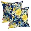 BaoNews Floral Pillow Covers, Purple Blue Daisy Flower Floral Daisies Flower Square 18 x 18 Inches Decorative Throw Pillow Covers Cotton Cushion for Sofa Bedroom Car, Yellow, Set of 2