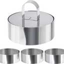 HULISEN Round Cake Ring Mold, Stainless Steel 4" Cooking Crumpet Rings with 1 Pusher & 4 Food Form, Tuna Tartare Mold for Pancake, Salad, Mousse