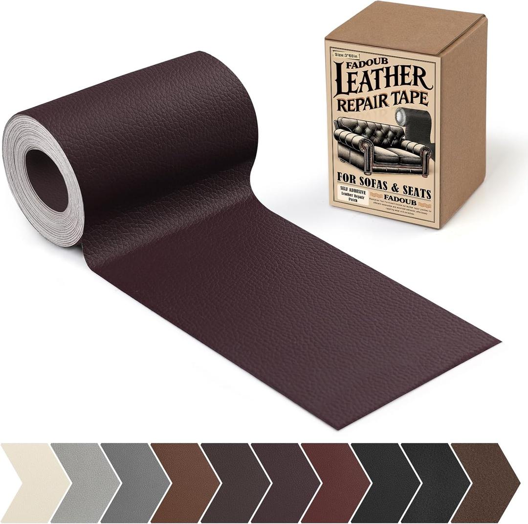 Leather Repair Patch, 3 x 60In Self Adhesive Leather Repair Tape Kit for Furniture, Couch, Sofa, Office, Car Seats, Car Interior, Vinyl Repair Kit (Coffee Brown)