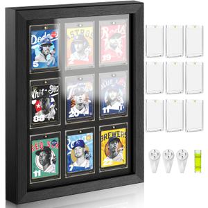 Trading Card Display Case for 9 Standard Cards - Wall Mount Baseball Card Display Case with UV Protection Magnetic Card Holder, Sports Display Cases for Football Basketball Hockey Card Collection