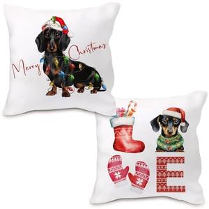 Nvotell Dachshund Christmas Pillow Covers 18x18, Dachshund Gifts for Women, Merry Christmas Decor, Living Room Bedroom Decor, Set of 2