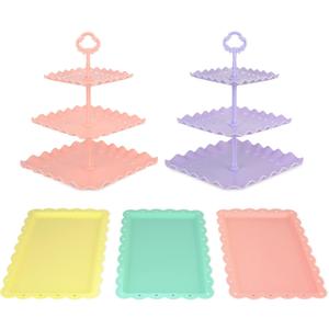 NWK 5 Piece Cake Stand Set with 2 x Large 3-Tier Cupcake Stands, 3 x Appetizer Trays, for Wedding Birthday Baby Shower Tea Party Decorations (Colorful)