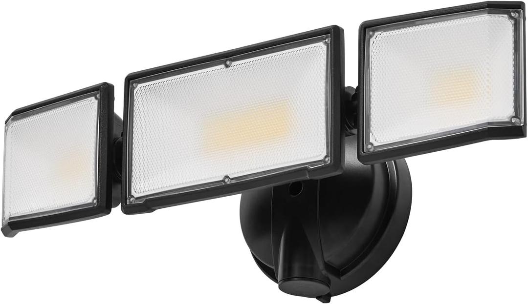 50W LED Flood Light Outdoor, 5500 Lumen Super Bright Exterior Security Lights, 3000K/5000K Light, IP65 Waterproof Wall/Eave Mount Flood Light 3 Adjustable Heads for Garage, Yard (Black)