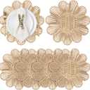 4 Pcs 12.6 Inch Paper Rope Round Woven Flower Placemats, Natural Hand Woven Boho Farmhouse Rattan Table Mats, Wicker Braided Placemats, for Dining Table Decor, Wedding Party, Home & Kitchen