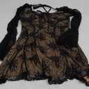 SOLY HUX Women's Lace Mesh Flare Long Sleeve Mini Dress Ruffle Flowy Party Cocktail Dresses (Medium) Black Lace