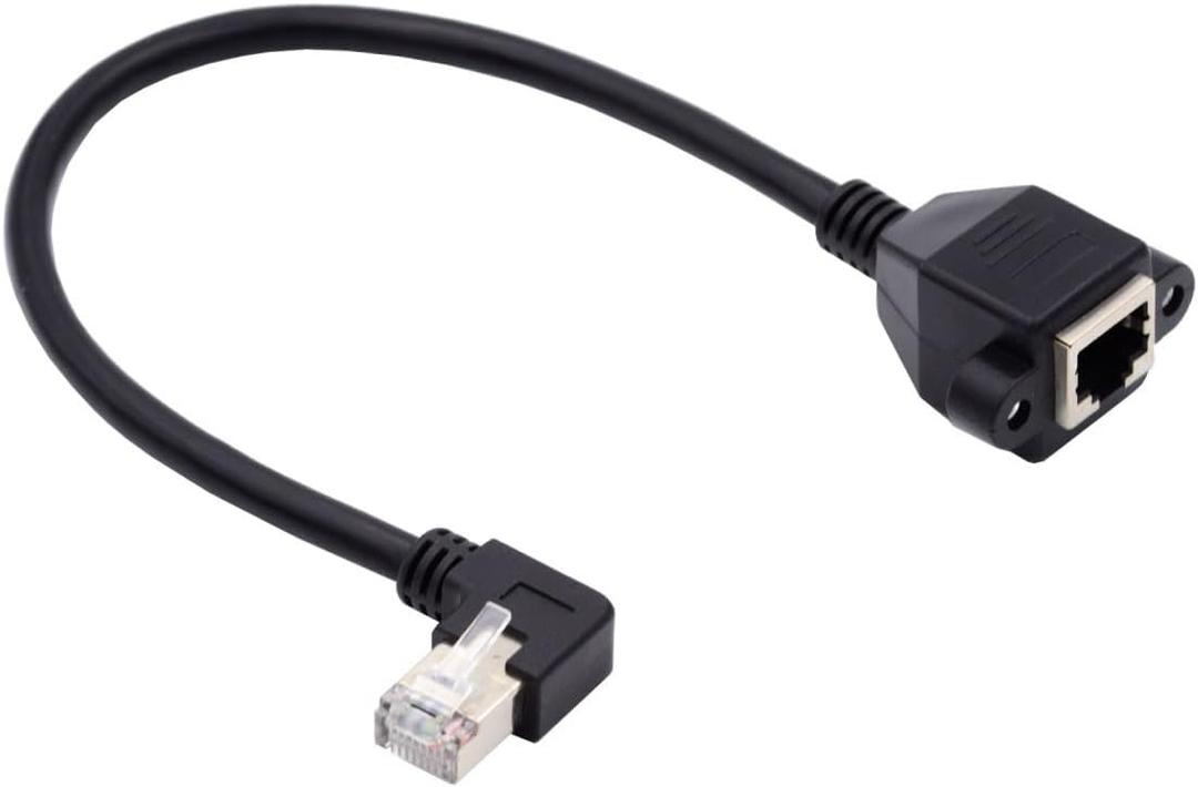 NFHK Left Angled 90 Degree 8P8C FTP STP UTP Cat6 Male to Female LAN Ethernet Network Extension Cable with Panel Mount Holes