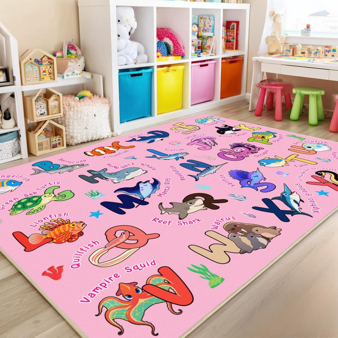 Bolacrom Kids Rugs for Playroom Educational Rug for Learn The ABC Alphabet, Soft Machine Washable Non-Slip Cute Carpet for Classroom Toddler Nursery Kids Room Decor Mat