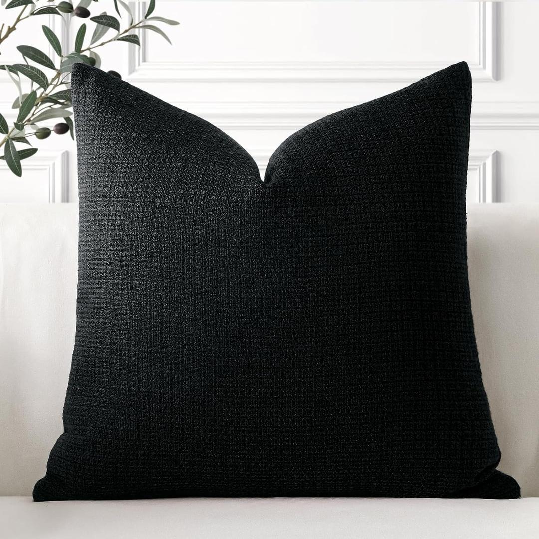 OTOSTAR Linen Throw Pillow Cover Set of 1 Decorative Square Pillowcases Cushion Covers 16x16 Inch for Home Decor Sofa Bedroom Car 40 x 40CM Black