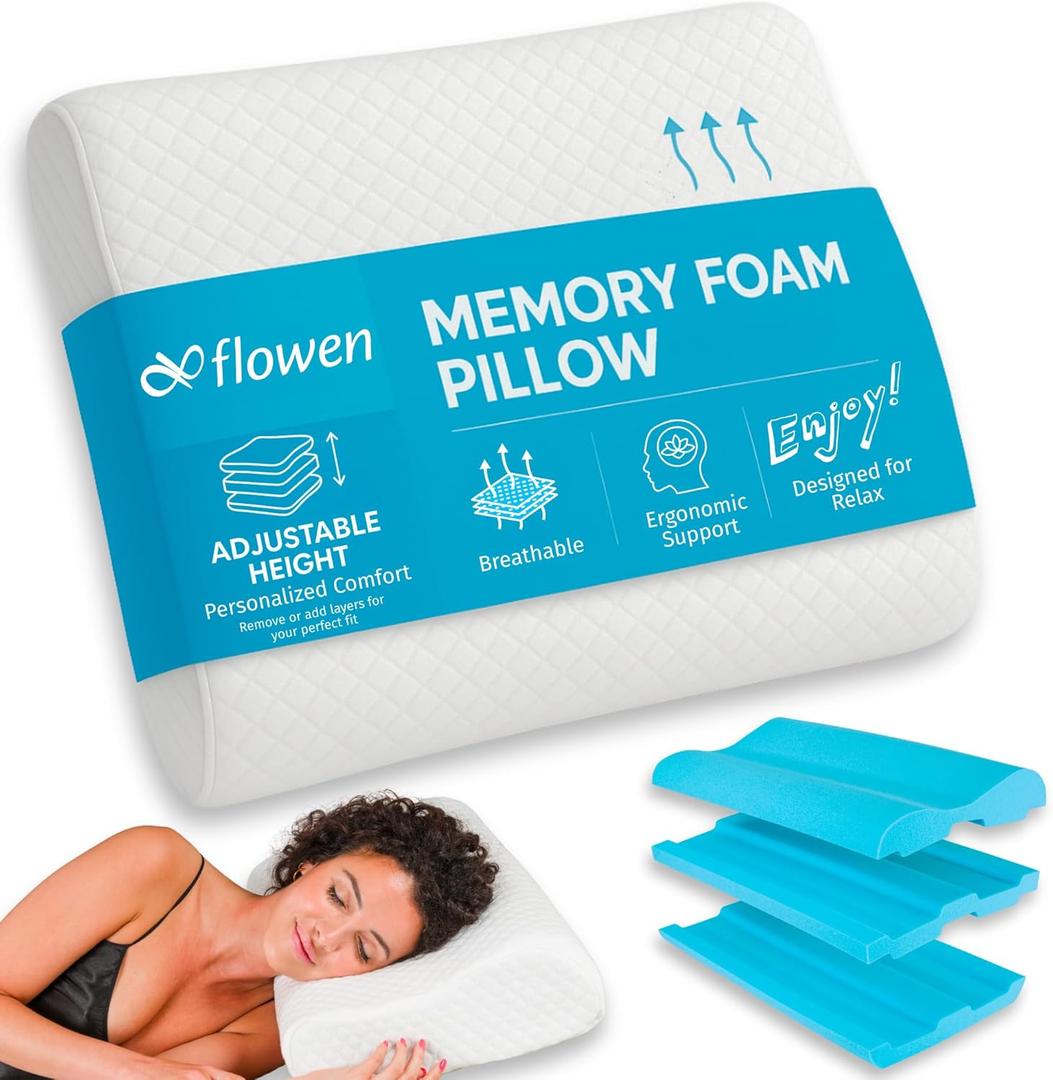 Cervical Pillow for Neck and Shoulder Pain Relief Memory Foam Orthopedic Contour Pillow Ergonomic with Adjustable Height Support for Side Back and Stomach Sleeper with Breathable Washable Pillowcase