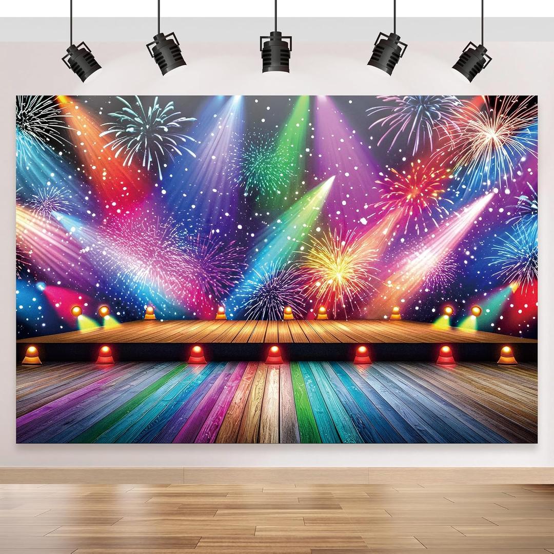 Rainbow Stage Disco Backdrop 7X5FT, 70s 80s 90s Colorful Neon Backdrop, Vintage Lights Photography Background, Rock Music Club Party Decorations Supplies Photo Props