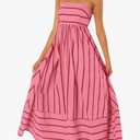 chouyatou Women's Striped Back Smocked Maxi Dress Sexy Spaghetti Strap Cut Out Flowy Swing Long Dress XS