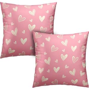 Cute Love Heart Pillows Cases Valentines Day Pink Pillow Covers 18x18 Inch Simple Valentines Day Decor for Indoors Couch Bed Living Room in 2 Pcs