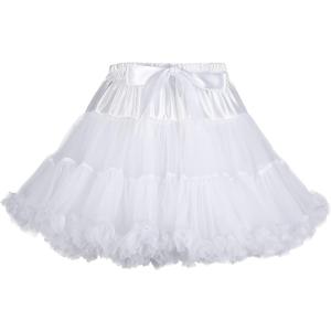 Womens Petticoat Skirts Tulle Underskirts Chiffon Half Slips Fluffy Ballet Dress (White)