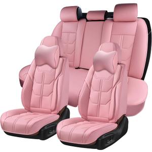 Pink Car Seat Covers, Full Set Seat Covers for Cars with Head Pillow, Leatherette Auto Seat Protectors Car Seat Cushions, Front and Rear Seat Protectors Fit for Most Sedans SUV Pick-up Trucks