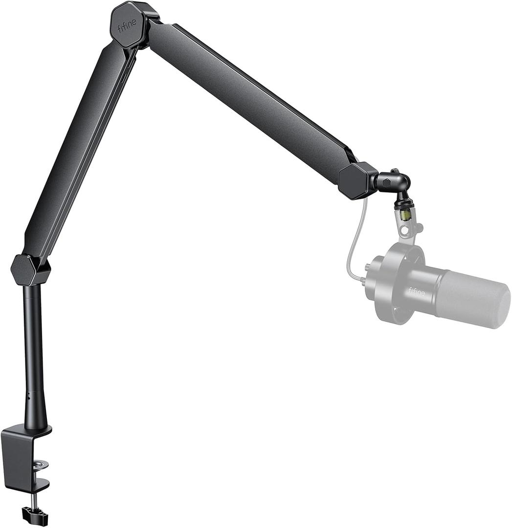 FIFINE Mic Boom Arm, Microphone Stand with Cable Management Channels, Extension Tube, Desk Clamp, Thread Adapter, Fully Adjustable Metal-Built Podcast Mic Arm for Streaming Gaming Recording-BM66T (BM66T BlackWith Extension Tube))