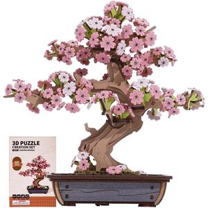 Rowood 3D Puzzles for Adults,Mother's Day DIY Wooden Flower Cherry Blossom Sakura Bonsai Tree Botanical Collection Building Set Craft Kits for Adults,Gift on Christmas Birthday