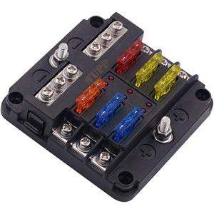 WUPP 12 Volt Fuse Block, Waterproof Boat Fuse Panel with LED Warning Indicator Damp-Proof Cover, 6 Circuits with Negative Bus Fuse Box for Car Marine RV Truck DC 12-24V