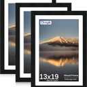 13X19 Poster Frame, Display Pictures 11X17 with Mat or 13X19 Without, Wall Hanging Frames, Black, 3 Pack