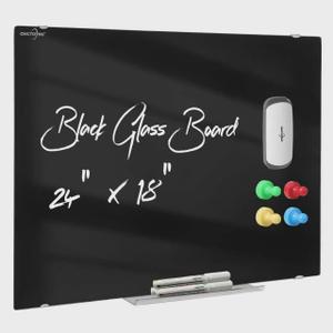 Black Glass Magnetic Dry Erase Board 24"x18" for Wall Office