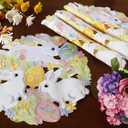 Easter Placemats Set of 4 Round Spring Bunnys Flowery Table Runner Cutwork Embroidered Floral and Bunnys Dresser Scarf Table Topper Home Kitchen Dining Tabletop Decoration