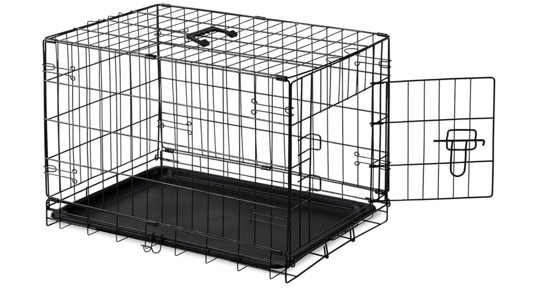 DUMOS 30 Inch Dog Crate, Foldable Puppy Small  Dog Cage Pet Kennel | Single Door Metal Wire, Plastic Leak-Proof Pan Tray, Portable Indoor Outdoor Training Travel, Small