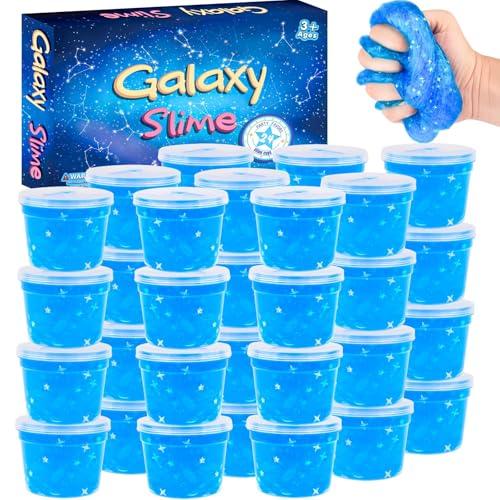 24 Pack Blue Galaxy Slime, Slime Bulk Party Favor for Girls & Boys, Clear Container Jars Galaxy Star Slime Cup, Soft, Wet, Non Sticky, Birthday Gifts, Classroom Rewards for Kids, Goodie Bag Stuffers