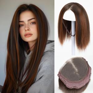 Lace Front Hair Toppers with Band for Women 5.5x4 Pre-cut Closed Lace Hairline Synthetic Straight Hair Wear and Go Glueless Toppers for Beginners Red Vino