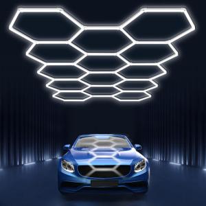 Hexagon led Lights: DIY Ceiling LED Light Hexagon Garage Lights 63070LM for Warehouse Workshop Barbershop Car Care Wash Room Auto Beauty Shop Gym Exhibition Hall 14 Grids without Rectangle Frame 6500K