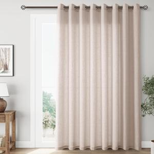 Oatmeal Extra Wide 100 Inch Linen Curtains for Living Room Divider Light Filtering Semi Sheer Patio Drapes for Sliding Door Coastal Decor Sunroom Floor to Ceiling Window Curtain Panels 100x84