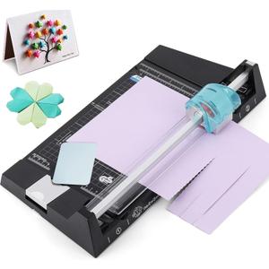 12 Inch Rotary Paper Cutter Heavy Duty, Paper Trimmer with 4 Different Blades for Straight/Wave/Dotted/Creasing Line, Suitable for Cutting Paper Coupons Photos Postcards Scrapbook