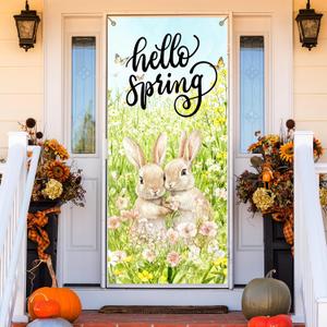 Rustic Spring Easter Bunny Door Cover Decoration 35 * 79 in, Cottagecore Farmhouse Easter Rabbit Door Curtains Banners Backdrop Background Doorway Decor for Indoor Outdoor Party Decorations