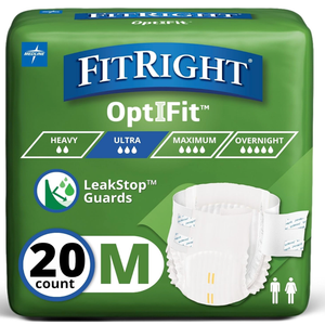 FitRight Ultra Adult Diapers, Disposable Incontinence Briefs, LeakProof Diaper, Absorbent Briefs For Men and Women, Maximum Protection, Medium, 32 – 44 in, 20 briefs per bag