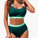 Adisputent Womens High Waisted Bikini Sets Sporty Crop Top Color Block Swimwear Bandeau Scoop Neck Vintage Two Piece Bathing Suits Large