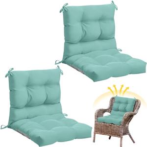 Marsui 2 Pcs Outdoor Indoor High Back Chair Cushions Patio Furniture Tufted Pillow with Ties Water-Resistant Replacement Outdoor Rocking Chair Cushions, 42 x 21 Inches (Light Green,Solid Color)