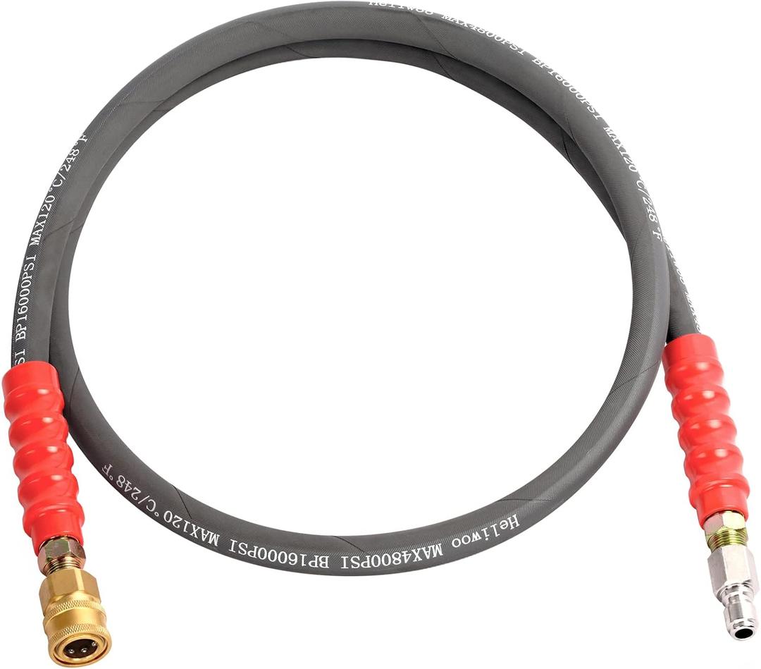 Pressure Washer Whip Hose 5FT, 3/8'' Reel Connector for Power Washer, 248F Hot Water Jumper with 3/8'' Quick Connect Adapter Set, Steel-Braided-4800 PSI