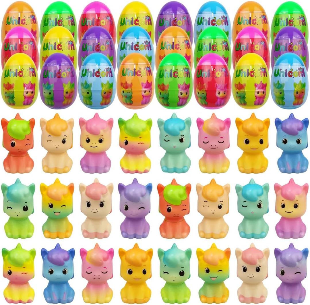 24 Pack Prefilled Easter Eggs with Unicorn Slow Rising Squishy Toys Inside for Kids Girls Boys Easter Basket Stuffers Gifts Unicorn Party Favors